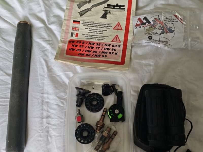 Air Arms S410F Carbine Super-Lite .177 — Complete Package + Moderator, Scope, Spares & Rest Bags - £495
