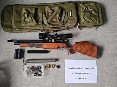 Air Arms S410F Carbine Super-Lite .177 — Complete Package + Moderator, Scope, Spares & Rest Bags - £495