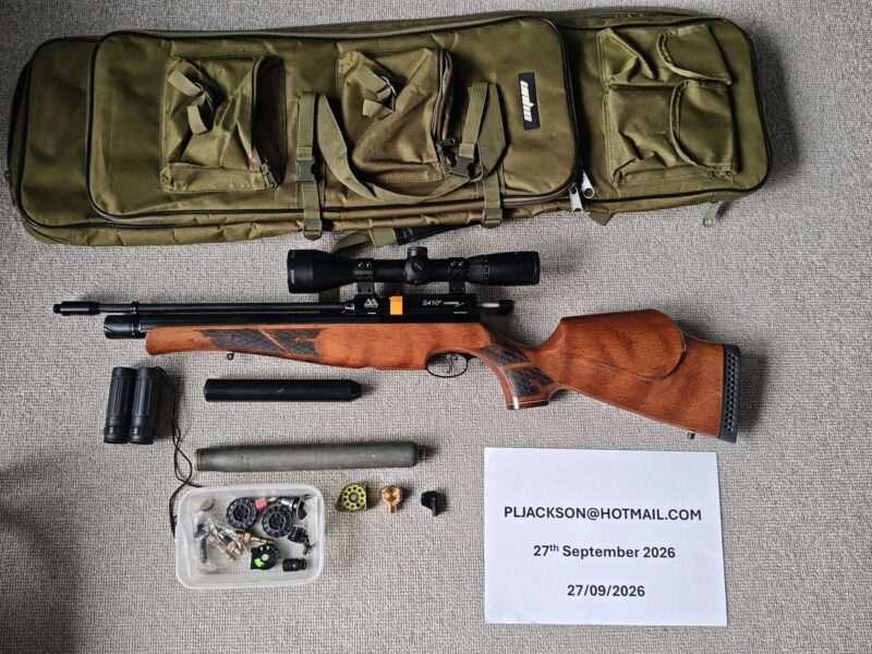 Air Arms S410F Carbine Super-Lite .177 — Complete Package + Moderator, Scope, Spares & Rest Bags - £495