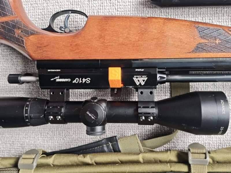 Air Arms S410F Carbine Super-Lite .177 — Complete Package + Moderator, Scope, Spares & Rest Bags - £495