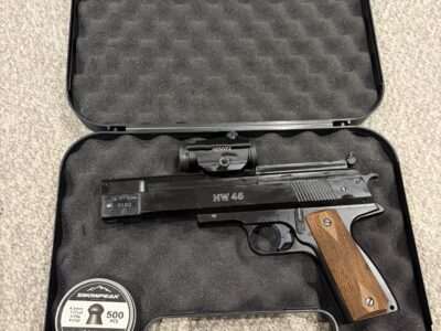 Weihrauch HW45 .177 Air Pistol + Hawke Vantage Red Dot, Case & Box
